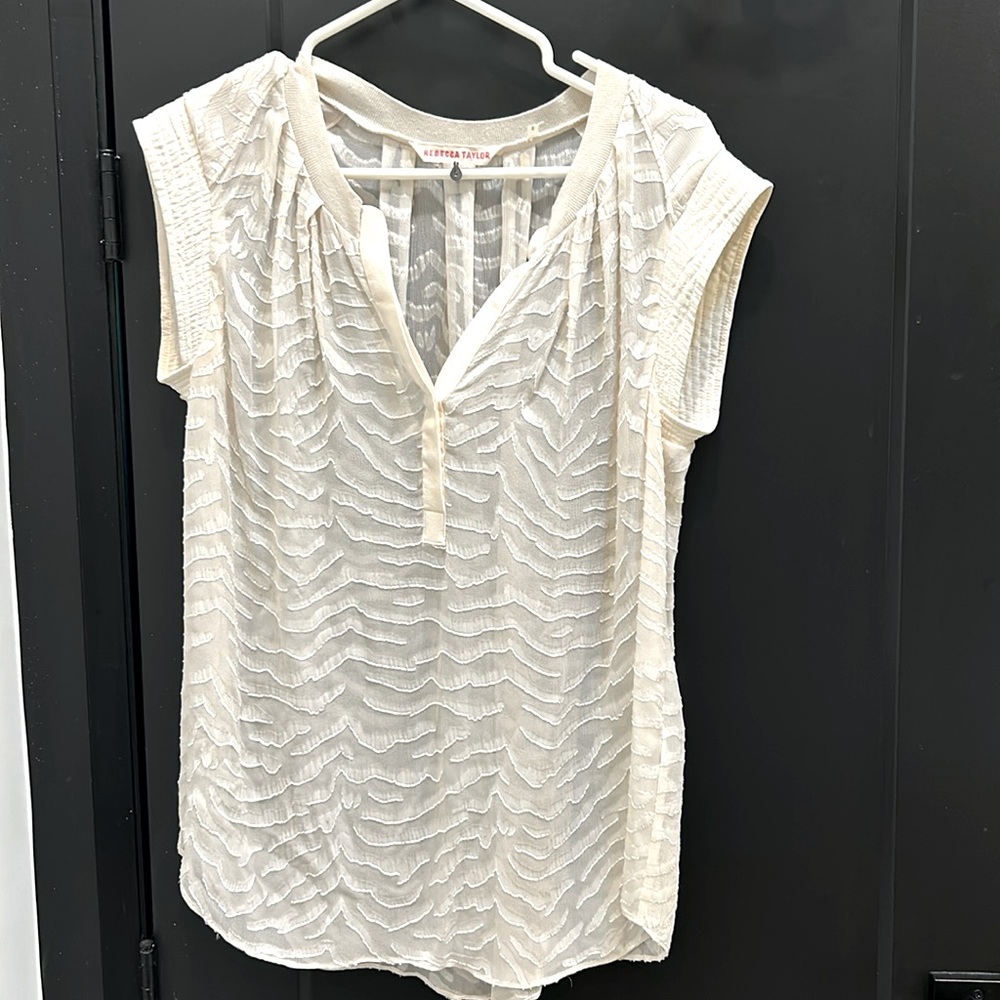 Vintage Rebecca Taylor White Zebra Print Silk Women's Sheer Blouse